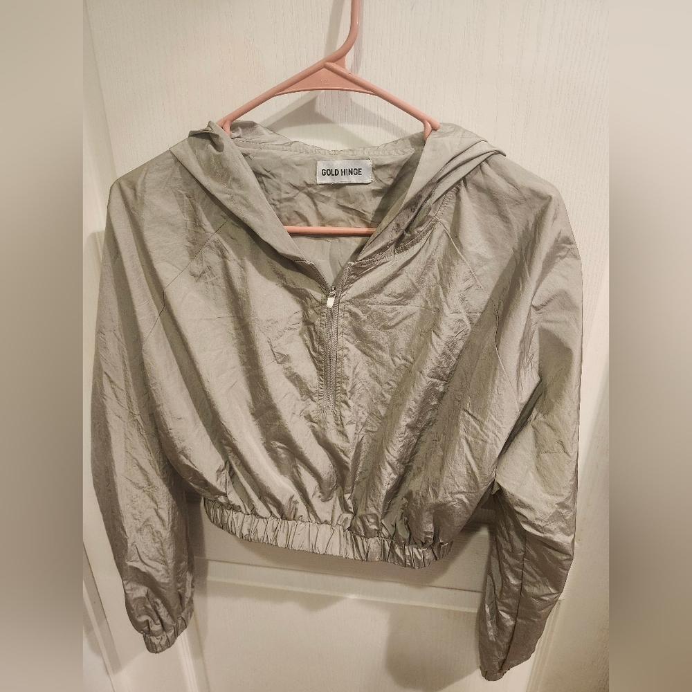 Goldhinge cropped quarter zip jacket gray size small